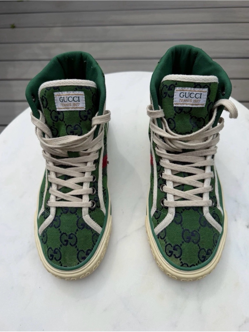 Gucci Tennis 1977 Green Canvas Dark Blue Interlocking G Monogram size 9